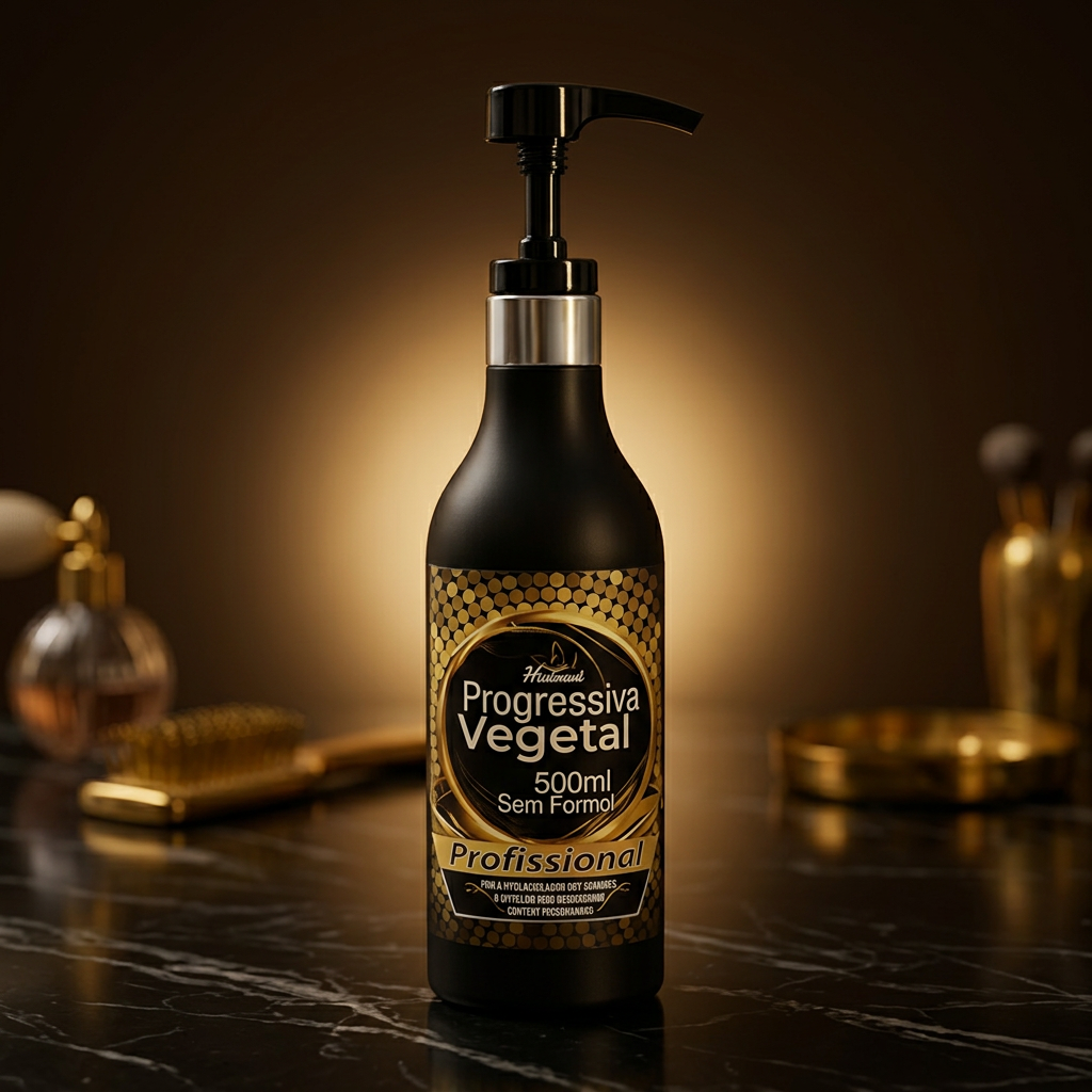 Frasco profissional de 500ml da Progressiva Vegetal Havana sem formol sobre mármore escuro